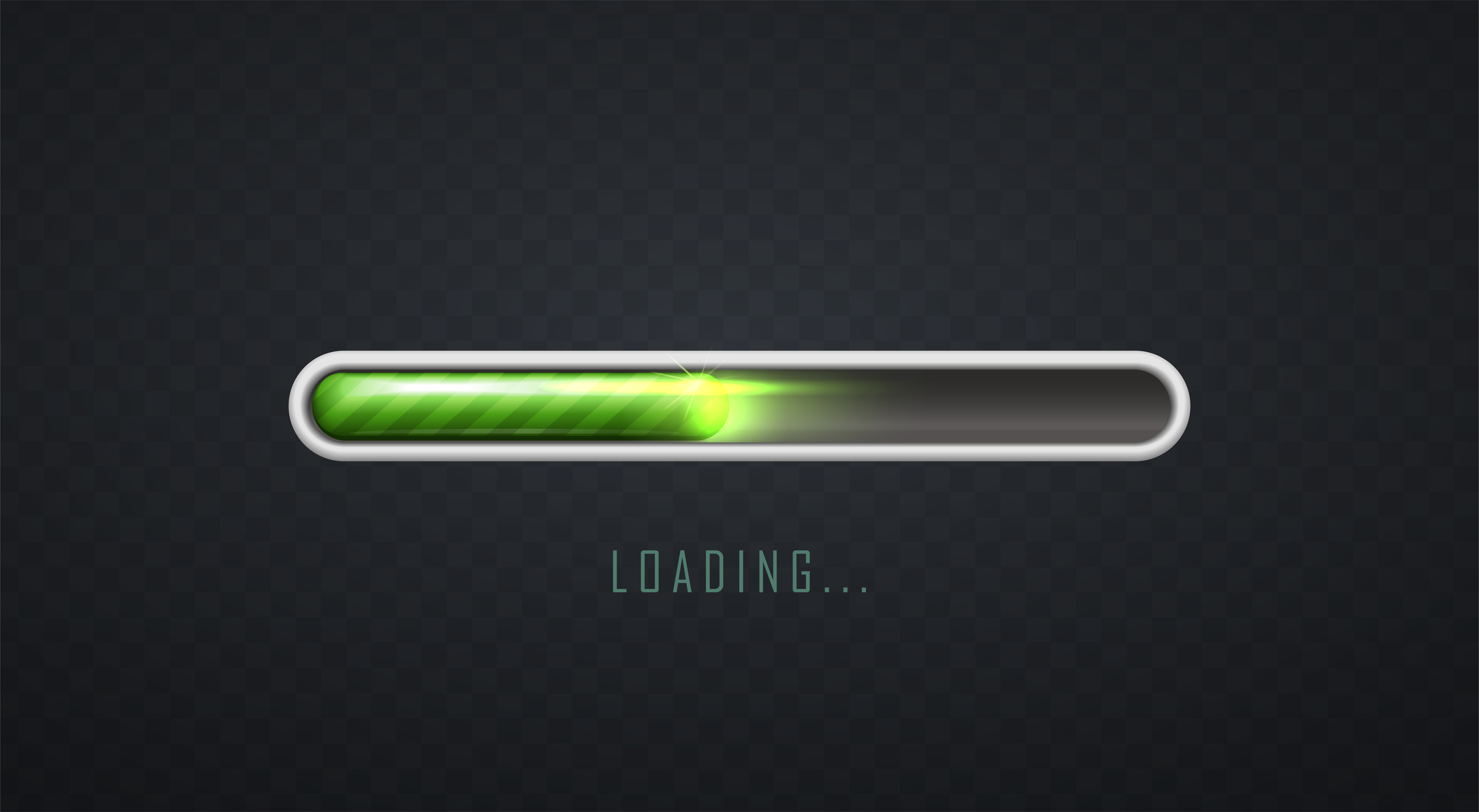 Barre de chargement verte lumineuse, texte Chargement