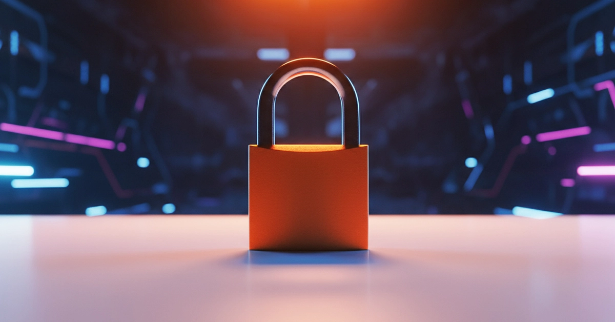 Cadenas orange, fond technologique lumineux