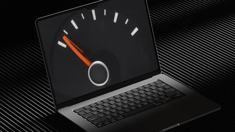 Laptop with speed indicator on screen