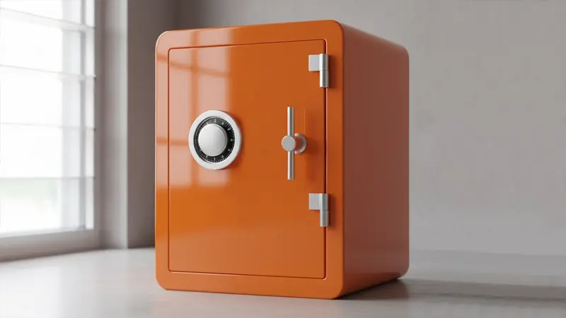 Modern orange safe near a window