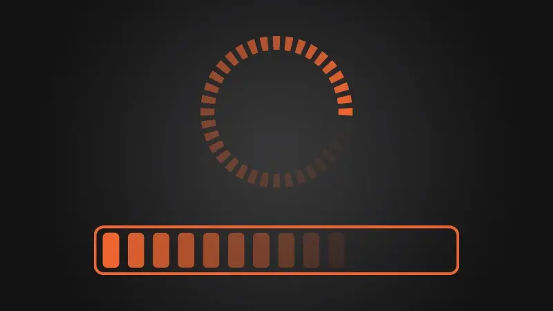 Indicateurs de chargement orange sur fond noir