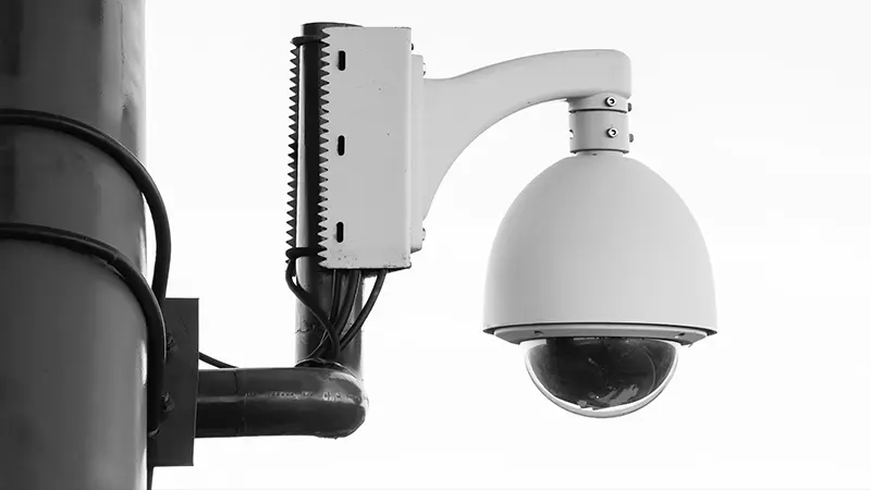 Black and white outdoor security camera