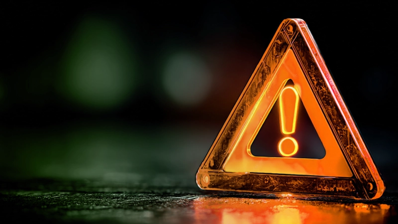 Triangle de signalisation orange avec point d’exclamation lumineux