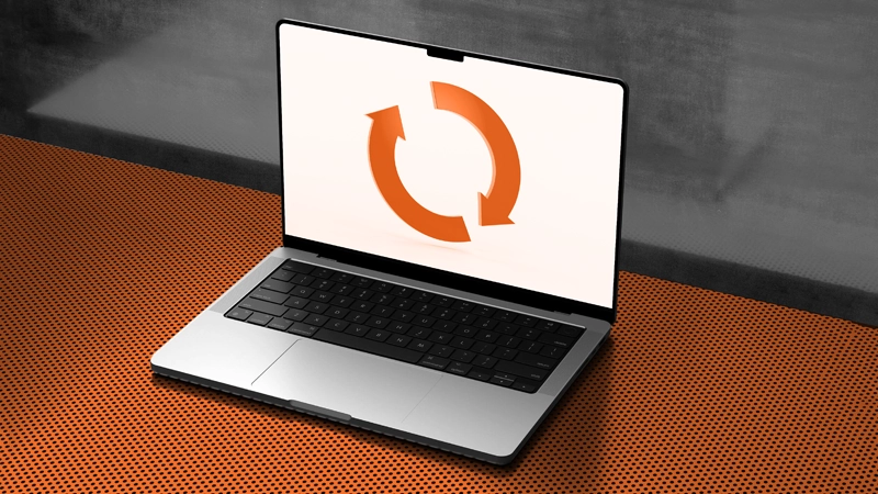 Laptop displaying a recycling symbol