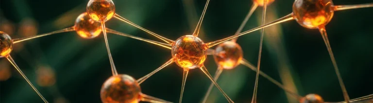 Structure moléculaire dorée connectée sur fond vert