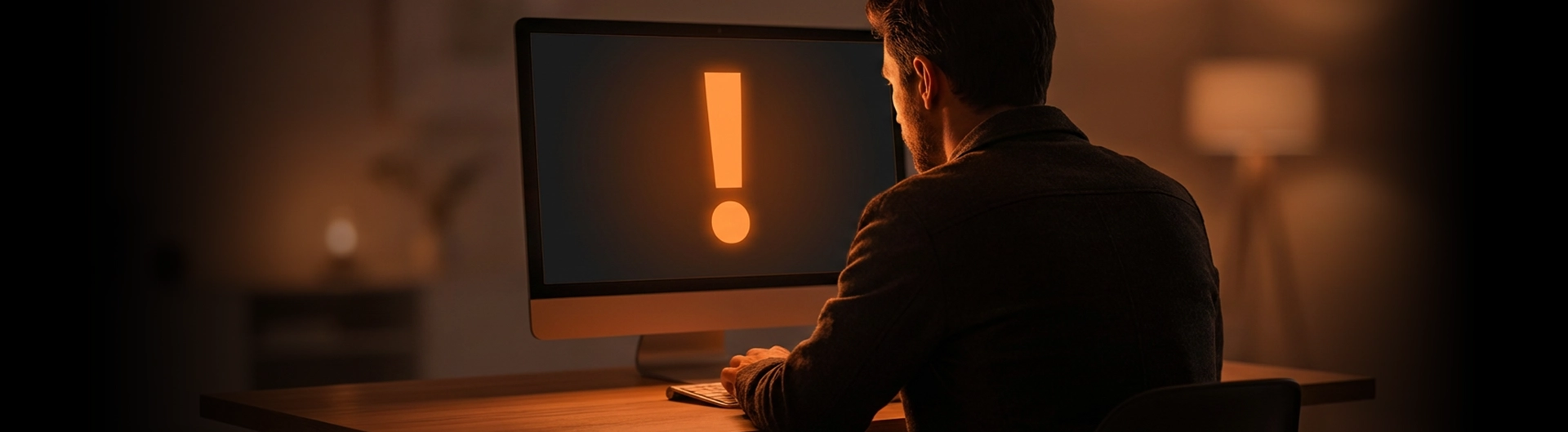 Homme analysant avertissement sur écran informatique