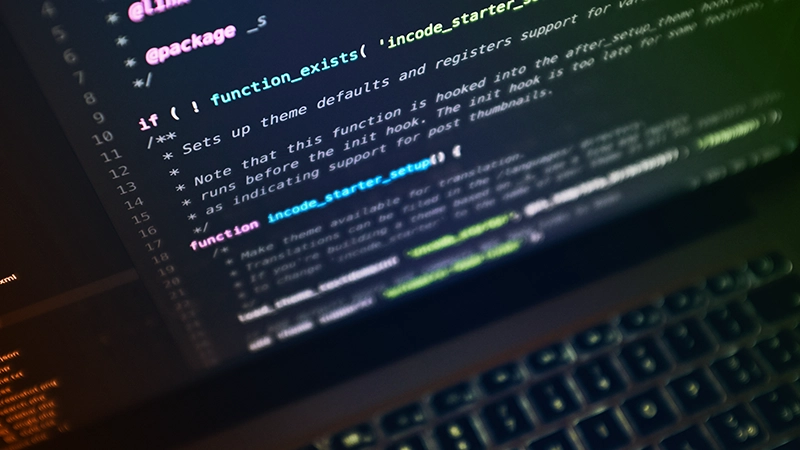 Laptop screen showing lines of code.