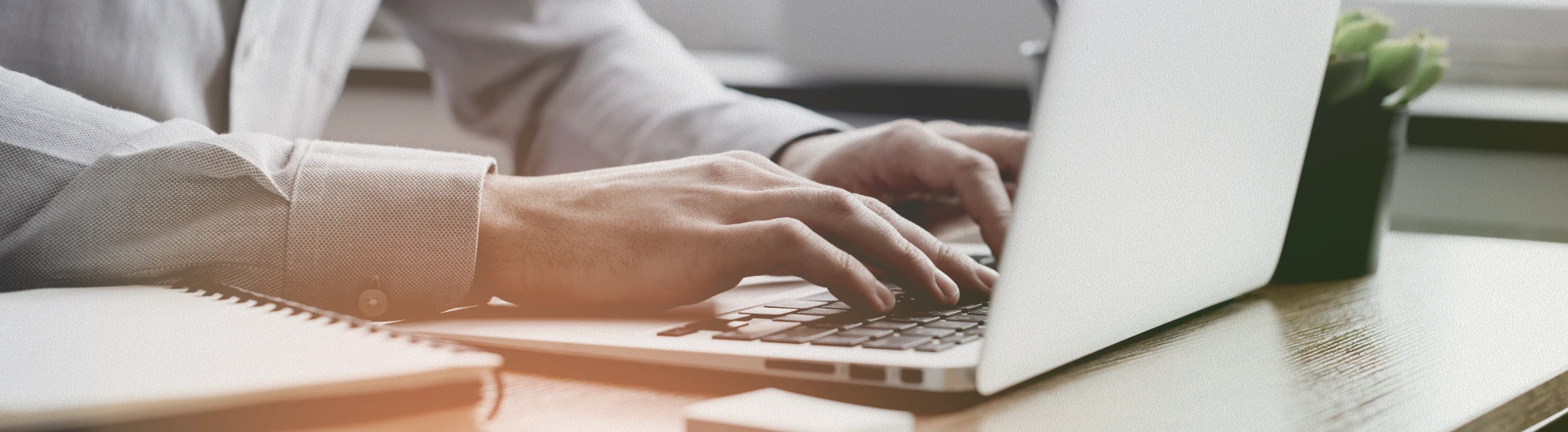Des mains posées sur un ordinateur portable, symbolisant un propriétaire web travaillant sur son site.