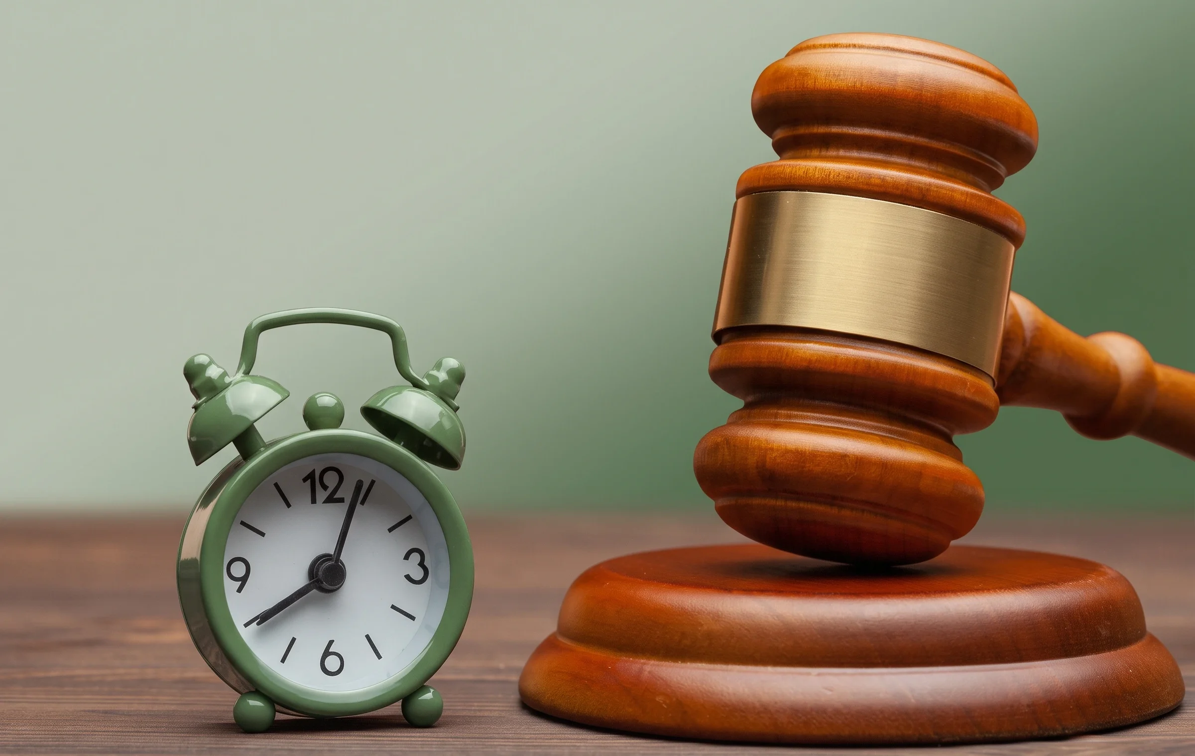 Réveil vert et marteau de juge : temps et justice.